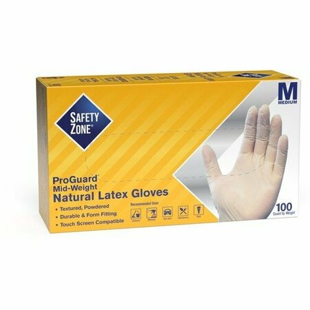 THE SAFETY ZONE GRDR-1T, Latex Disposable Gloves, 4 mil Palm, Latex, Powdered, M, 100 PK, Natural SZNGRDRMD1T